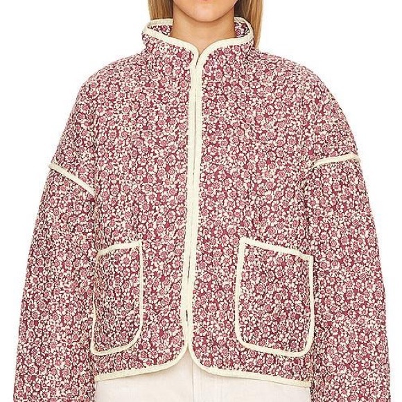Free People Jackets & Blazers - Free People Rose Pink Quilted Floral Jacket with Cream Trim